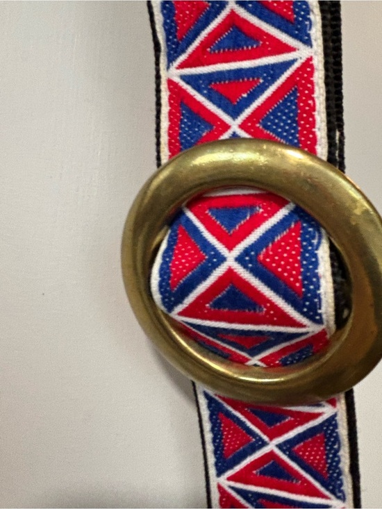 Lot of 2 Belts Abercrombie & Fitch Leather Solid Brass Red Blue Embroidered Sz M main image 6